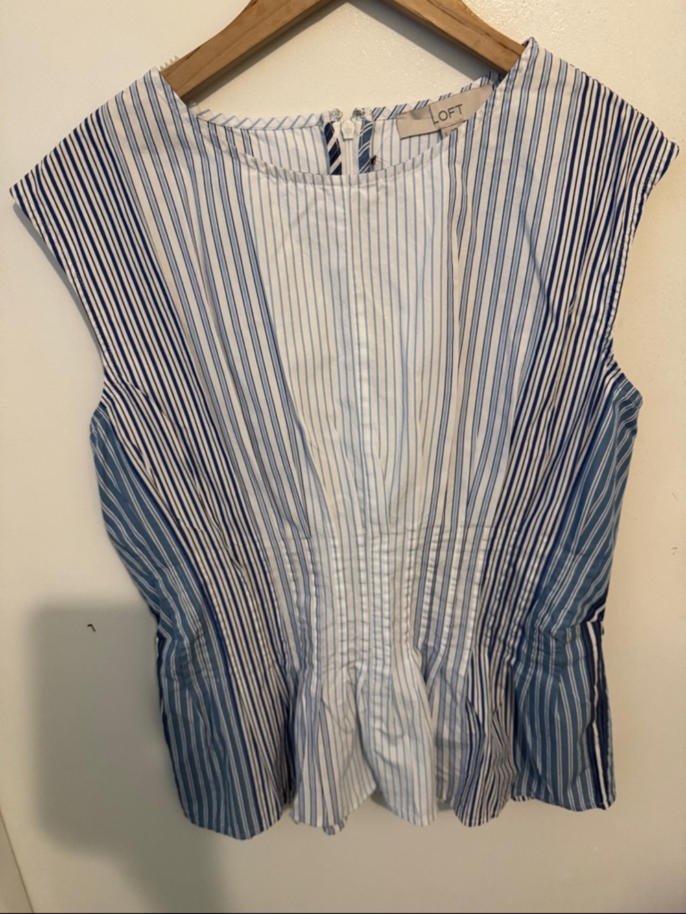 LOFT Navy & White Vertical Stripe Peplum Shell